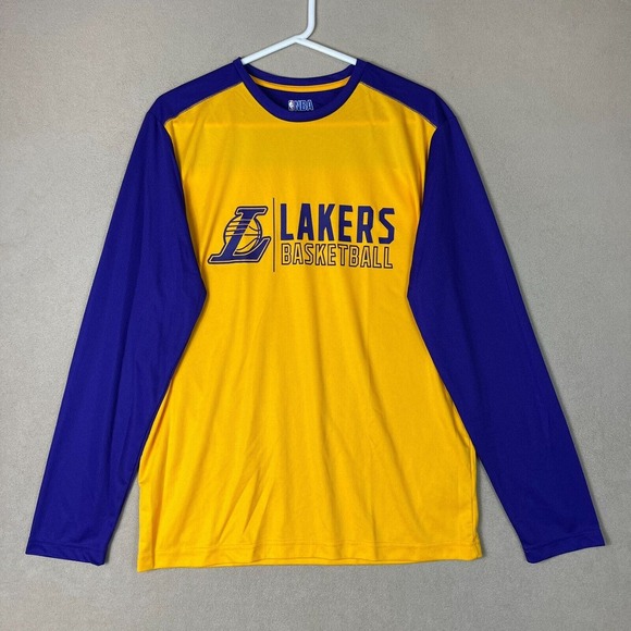 NBA Lakers Long Sleeve Shirt‎ Adult Large Yellow/Purple Basketball Jersey Mens - Picture 1 of 11